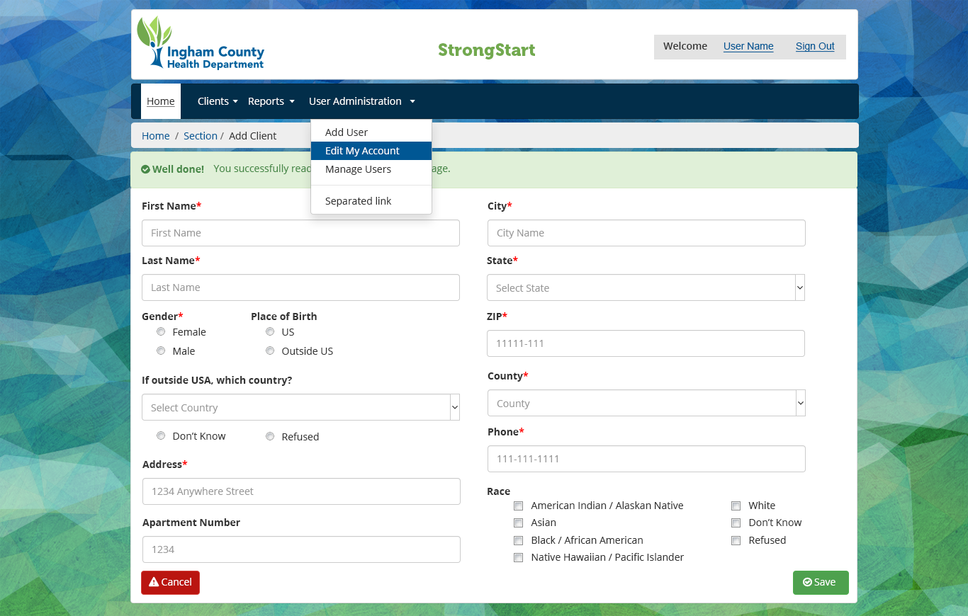 Ingham County StrongStart/HealthyStart Web Application